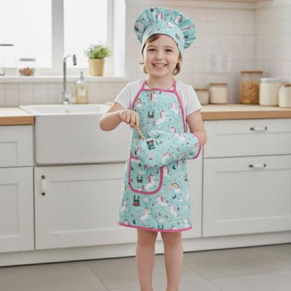 Imagem de Kit Avental Infantil de Cozinha Estampado com Touca e Luva