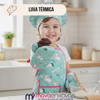 Imagem de Kit Avental Infantil de Cozinha Estampado com Touca e Luva