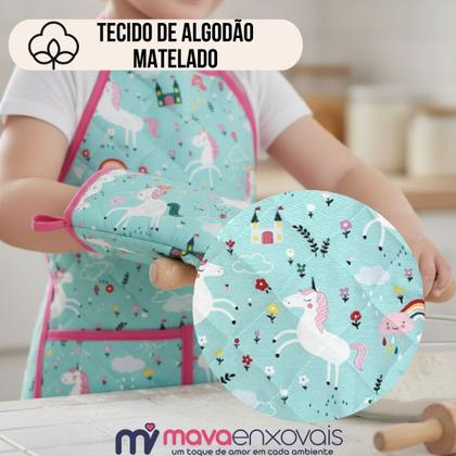 Imagem de Kit Avental Infantil de Cozinha Estampado com Touca e Luva