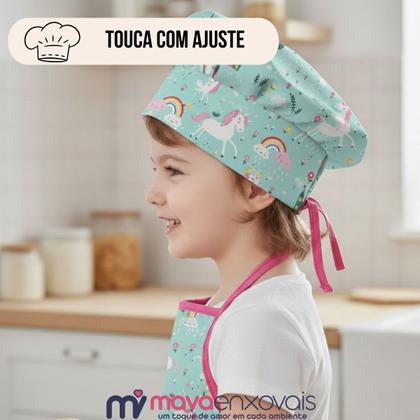 Imagem de Kit Avental Infantil de Cozinha Estampado com Touca e Luva