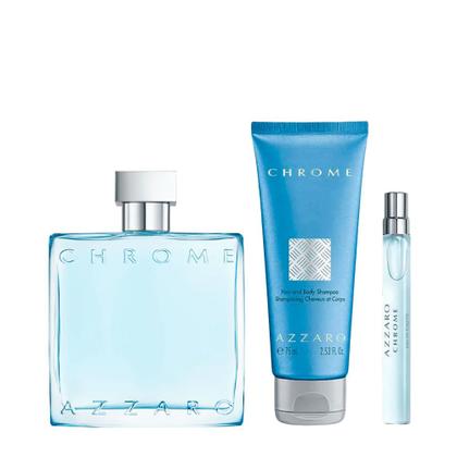 Imagem de Kit Azzaro Chrome Masculino - EDT 100ml + Hair & Body Shampoo 75ml + Miniatura 10ml