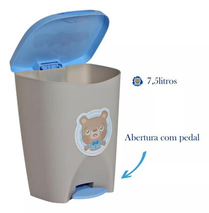 Imagem de Kit Baby Bear Menino Cesto Roupa Cesto Organizador e Lixeira   