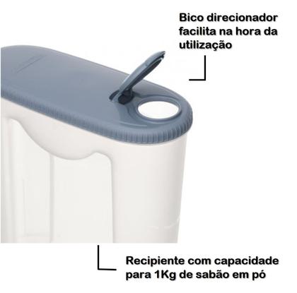 Imagem de Kit Bacia Plástica 8,6 Litros Porta Sabão Em Pó 1Kg Com Dosador Rolo Adesivo Para Limpeza Casa Lavanderia - Sanremo