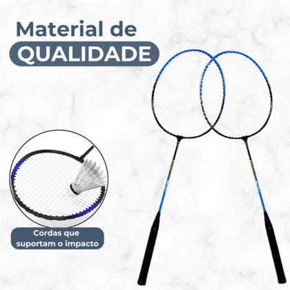 Imagem de Kit Badminton 2 Raquetes e Petecas com Bolsa Transporte