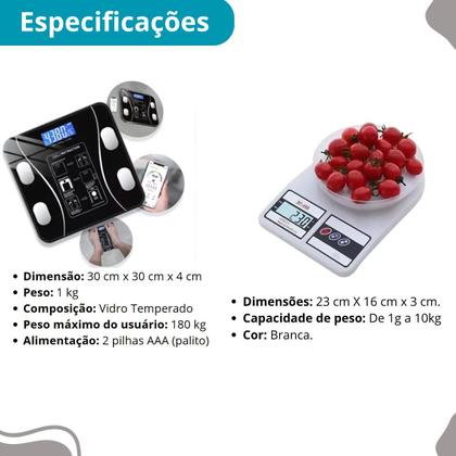 Imagem de Kit Balança Banheiro 180kg + Cozinha Digital 10kg Super Prático
