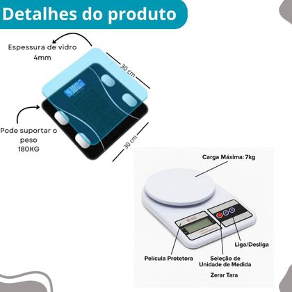 Imagem de Kit Balança Banheiro 180kg + Cozinha Digital 10kg Super Prático