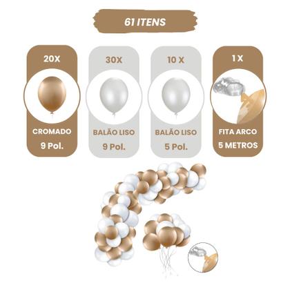Imagem de Kit Balão Bexiga Branco e Dourado Ano Novo Decoração De Ano Novo Baloes Bexigas de Festa Arco Organico Desconstruido