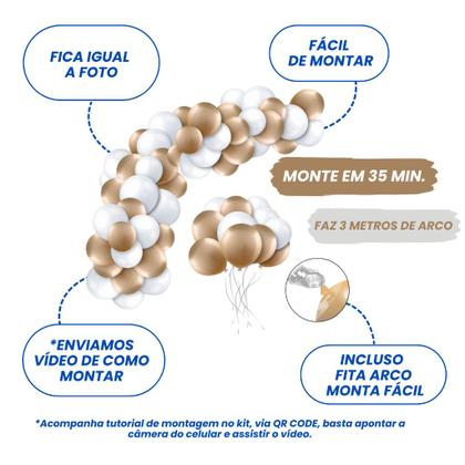 Imagem de Kit Balão Bexiga Branco e Dourado Ano Novo Decoração De Ano Novo Baloes Bexigas de Festa Arco Organico Desconstruido