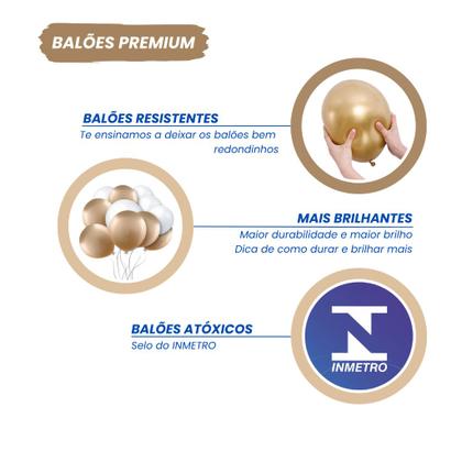 Imagem de Kit Balão Bexiga Branco e Dourado Ano Novo Decoração De Ano Novo Baloes Bexigas de Festa Arco Organico Desconstruido