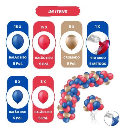 Imagem de Kit Balão Bexiga Mangá Decoração de Aniversário One Azul Vermelha e Dourada Beloes para Festa Piece Bexias Arco Organico