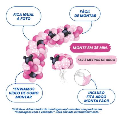 Imagem de Kit Balão Bexiga Mouse Rosa Decoração de Aniversário Baloes para Festa Bexigas Arco Organico Desconstruído