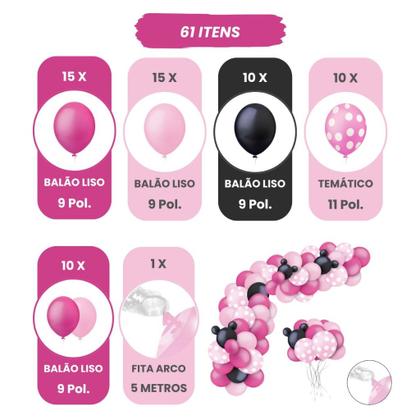 Imagem de Kit Balão Bexiga Mouse Rosa Decoração de Aniversário Baloes para Festa Bexigas Arco Organico Desconstruído