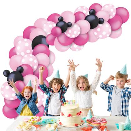 Imagem de Kit Balão Bexiga Mouse Rosa Decoração de Aniversário Baloes para Festa Bexigas Arco Organico Desconstruído