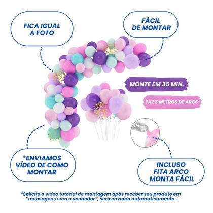 Imagem de Kit Balão Bexiga Unicórnio Decoração de Aniversario Baloes de Festa Bexigas Casa Magica Arco Desconstruído Candy