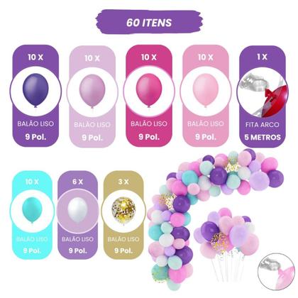 Imagem de Kit Balão Bexiga Unicórnio Decoração de Aniversario Baloes de Festa Bexigas Casa Magica Arco Desconstruído Candy