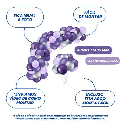 Imagem de Kit Balão Decoração De Aniversário Baloes Lilás Roxo Prata Balão Bexiga Bexias para Festa Arco Desconstruído Organico