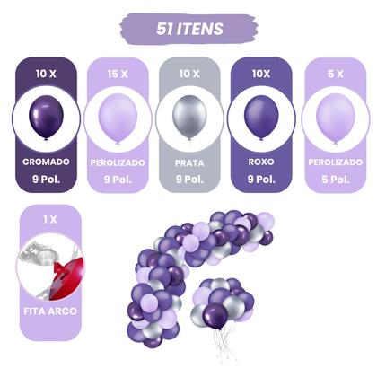 Imagem de Kit Balão Decoração De Aniversário Baloes Lilás Roxo Prata Balão Bexiga Bexias para Festa Arco Desconstruído Organico