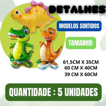 Imagem de Kit Balão Dinossauro Centro de Mesa Metalizado Baby - 5 Unid