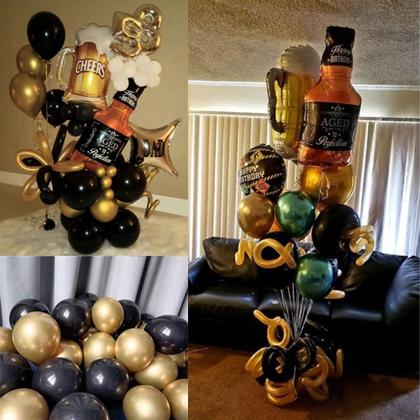 Imagem de Kit Balão Metalizado Caneca Chopp + Balão Garrafa Whisky + Estrela Metalizada +50 Bexigas N9 - Kit 55UNDS - Festa Boteco