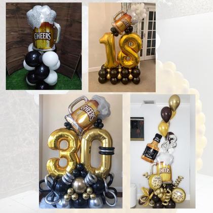 Imagem de Kit Balão Metalizado Caneca Chopp Gigante 70cm x 53cm +3 Estrela 45cm +20 Balões de Látex Redondo 9Pol, Kit Festa Boteco