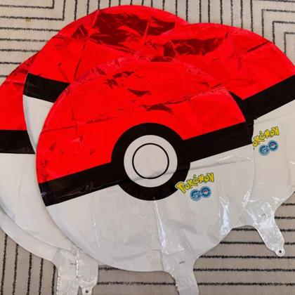 Imagem de Kit Balão Metalizado Redondo Pokémon 45cm + 4 Estrelas 25cm Vermelho Preto Festa Infantil Tema Desenho Pikachu