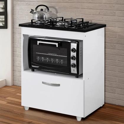 Imagem de Kit balcão cooktop kaiki salvia com 1 porta branco e fogão cooktop 5 bocas itatiaia