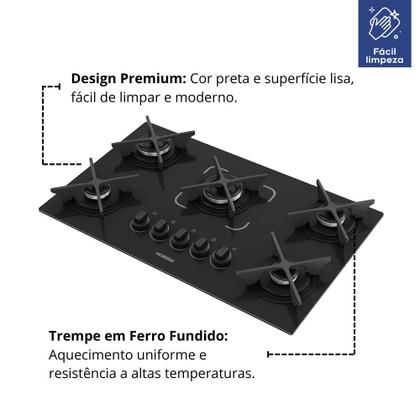 Imagem de Kit Balcão Cooktop Turim com Fogão 5 Bocas Itatiaia Itacook Premium