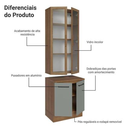 Imagem de Kit Balcão + Cristaleira 70cm Rustic Cinza Agata Madesa