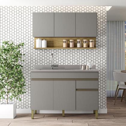 Imagem de Kit Balcão de Pia sem tampo e Aereo 120 cm 6 Portas 1 Gaveta Line