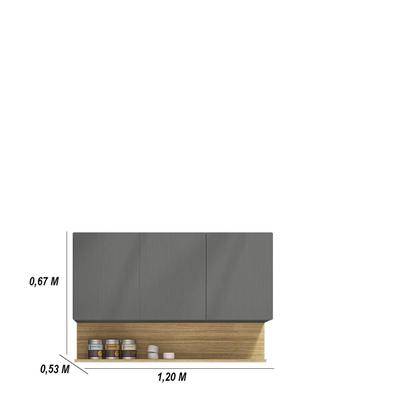Imagem de Kit Balcão de Pia sem tampo e Aereo 120 cm 6 Portas 1 Gaveta Line