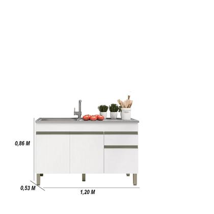 Imagem de Kit Balcão de Pia sem tampo e Aereo 120 cm 6 Portas 1 Gaveta Line