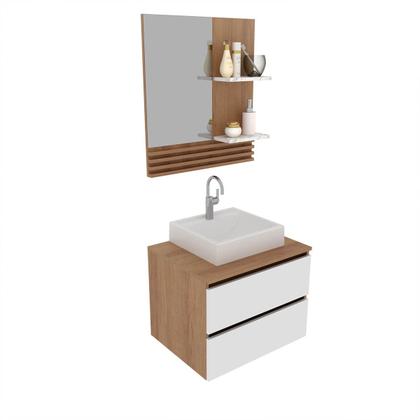 Imagem de Kit Balcão para Banheiro com Cuba e Espelho Amêndoa Branco