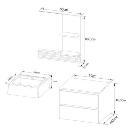 Imagem de Kit Balcão para Banheiro com Cuba e Espelho Amêndoa Branco