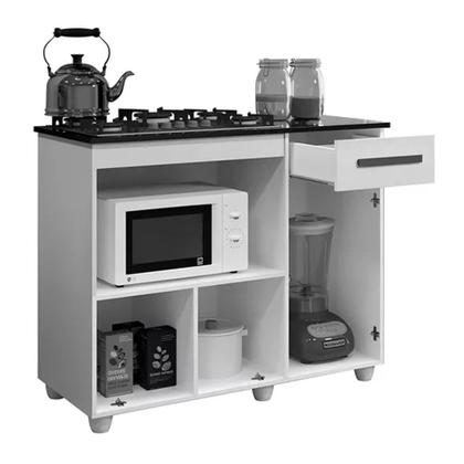 Imagem de Kit Balcão Para Cooktop Cozinha Kaiki Violeta Branco com Fogão Cooktop 4 Bocas Itatiaia Essencial