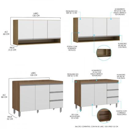 Imagem de Kit Balcão para Pia com Armário Aéreo 120cm Menu Móveis
