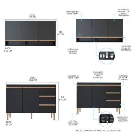 Imagem de Kit Balcão Pia para Cozinha com Armário Aéreo 120x52cm Menu Móveis