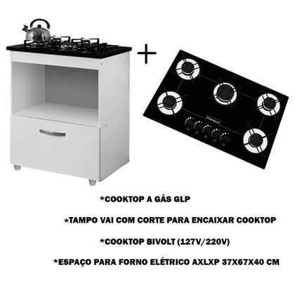Imagem de Kit Balcão Salvia Branco com Cooktop Vermelho 5 Bocas e Forno Elétrico 48l Plus 