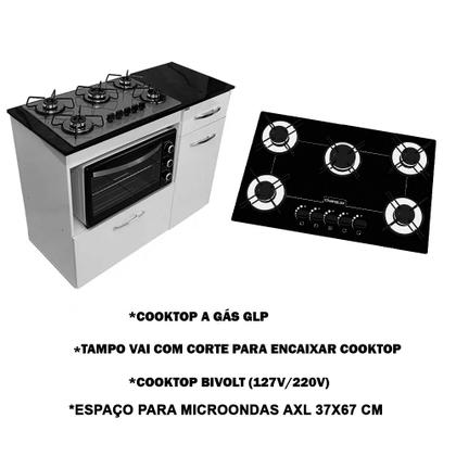 Imagem de Kit Balcão Violeta Branco com Cooktop Vermelho 5 Bocas e Forno Elétrico 48l