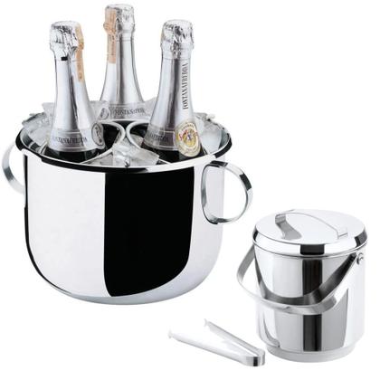 Imagem de Kit Balde Champanheira com Divisoria para 3 Garrafas 6 L + Balde para Gelo Ice com Tampa 2,3 L em Aco Inox  Forma 