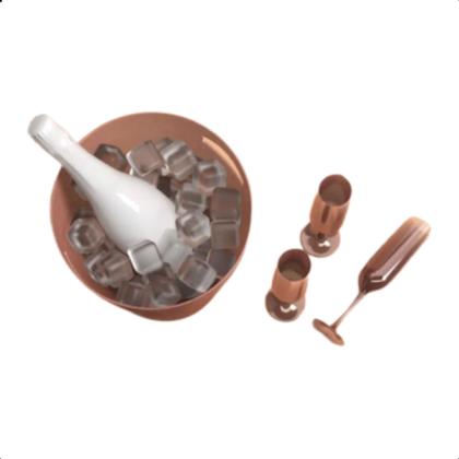 Imagem de Kit Balde de Gelo 7L + 4 Taças Rose 160 ml para Espumante Metalizado Festa Celebração Brinox Coza - 99319/1512