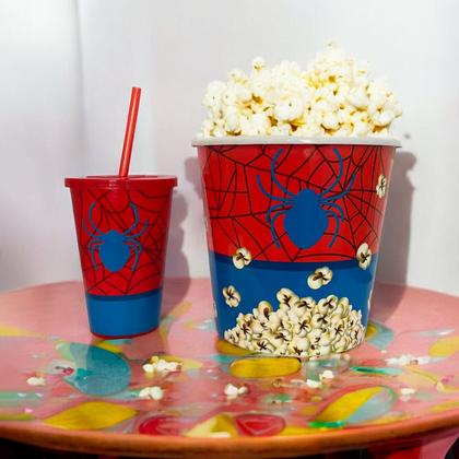 Imagem de Kit Balde De Pipoca E Copo C/ Canudo Infantil Design Estampado Divertido Cinema Em Casa Filme Séries