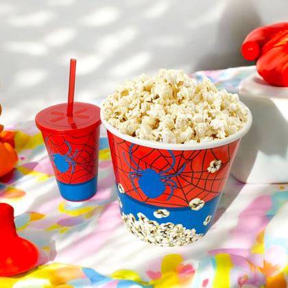Imagem de Kit Balde De Pipoca E Copo C/ Canudo Infantil Design Estampado Divertido Cinema Em Casa Filme Séries