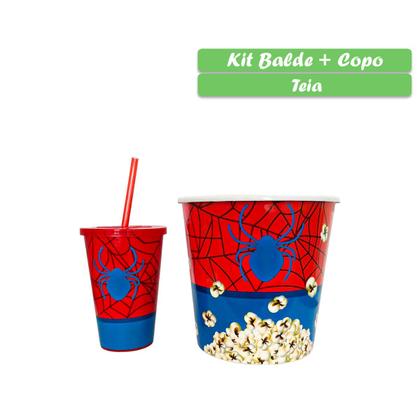 Imagem de Kit Balde De Pipoca E Copo C/ Canudo Infantil Design Estampado Divertido Cinema Em Casa Filme Séries