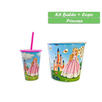 Imagem de Kit Balde De Pipoca E Copo C/ Canudo Infantil Design Estampado Divertido Cinema Em Casa Filme Séries