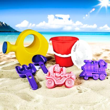 Imagem de Kit Balde De Praia Infantil 7 pçs Regador Baldinho Areia