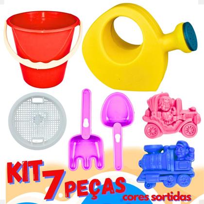 Imagem de Kit Balde De Praia Infantil 7 pçs Regador Baldinho Areia