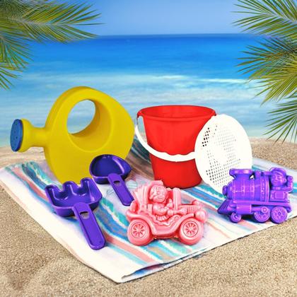 Imagem de Kit Balde De Praia Infantil 7 pçs Regador Baldinho Areia