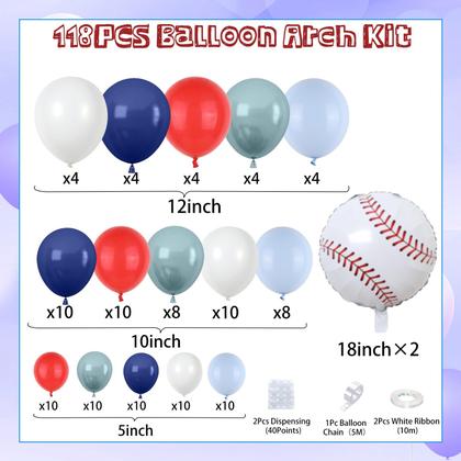 Imagem de Kit Balloon Arch Garland FunHot Baseball azul marinho/vermelho