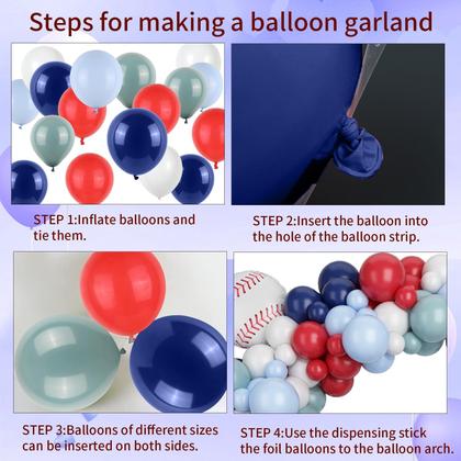 Imagem de Kit Balloon Arch Garland FunHot Baseball azul marinho/vermelho