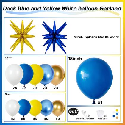 Imagem de Kit Balloon Arch Garland Paeyeq azul royal amarelo 129 unidades